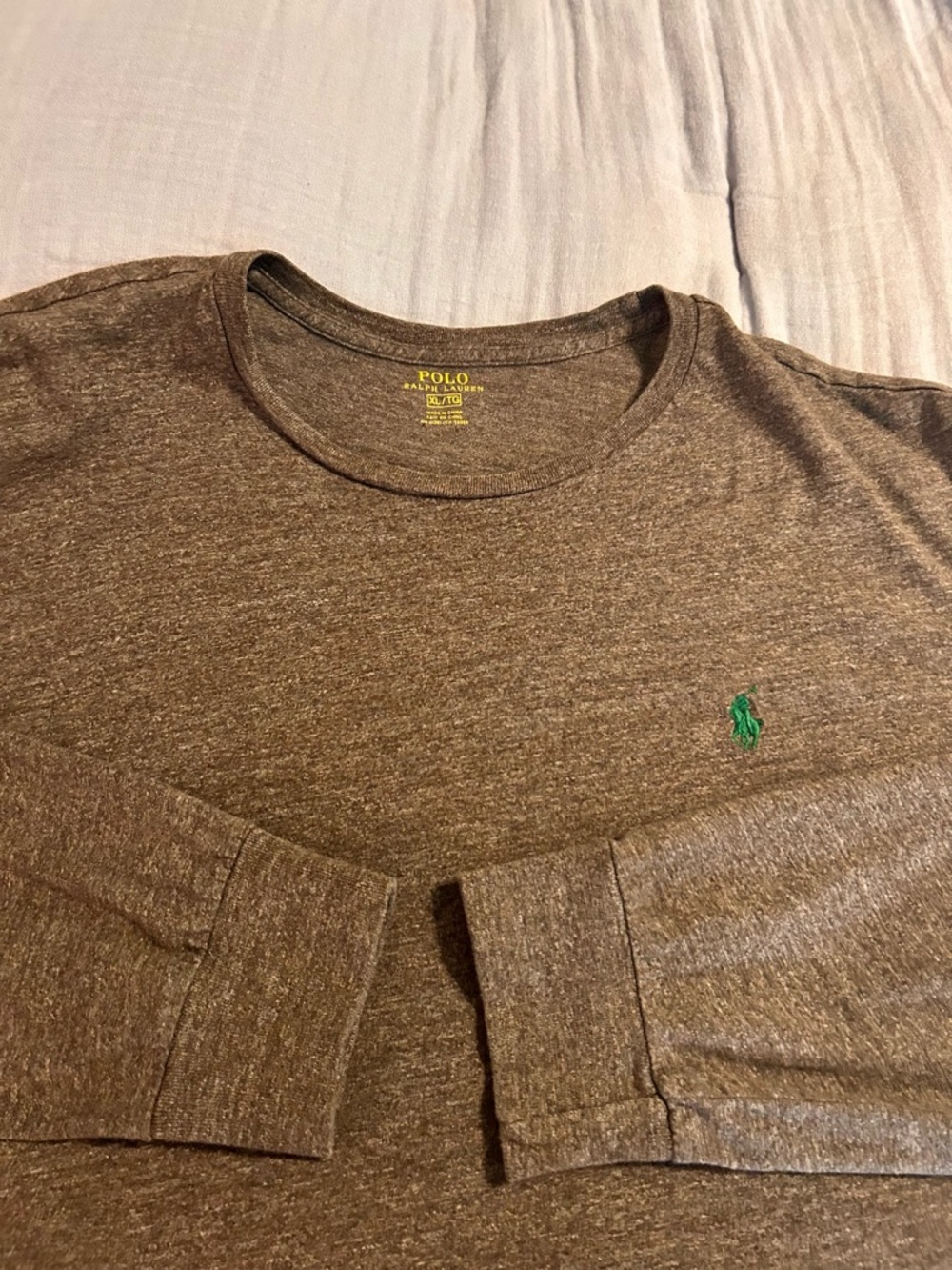 Polo by Ralph Lauren Men’s Cotton Brown Long-Sleeve Crewneck Tee Sz XL